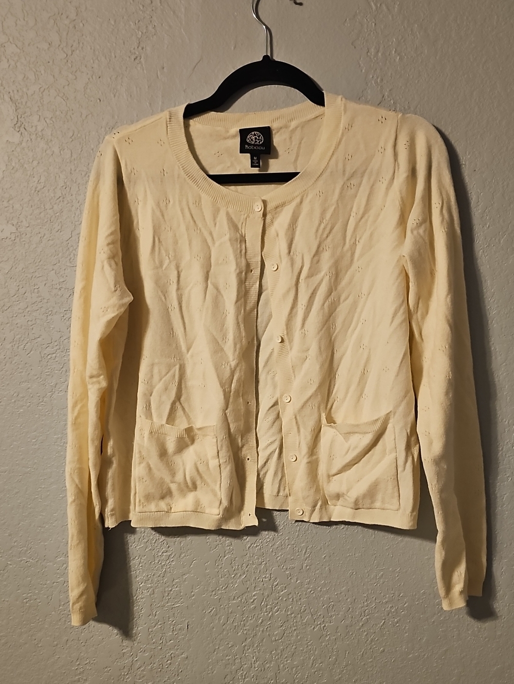 bobeau Cream Crew Neck Button Cardigan